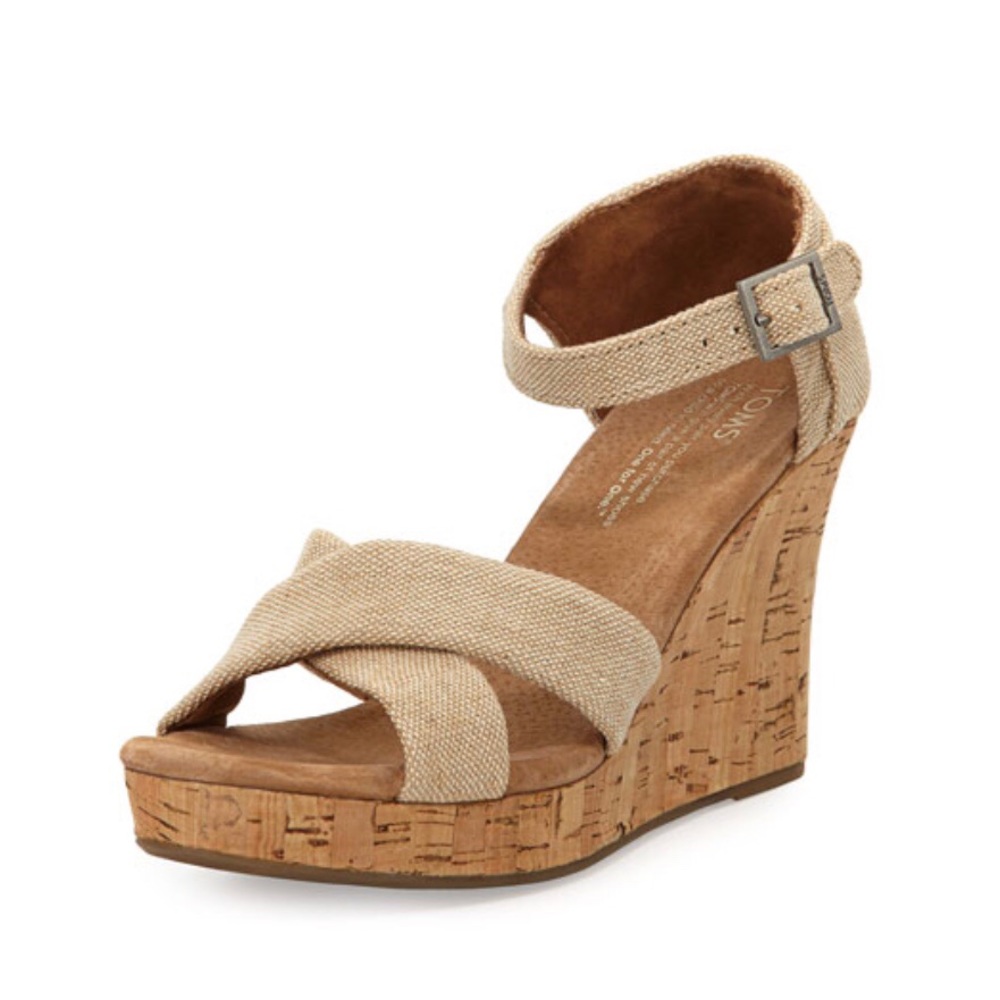 TOMS, Fabric Cork Wedge Sandal, Natural